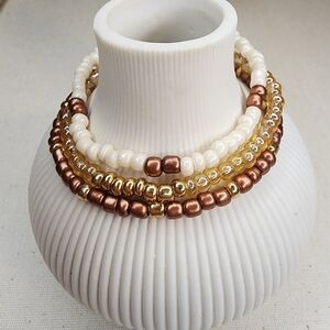 Boho Chic Earth Tone Handmade Glass Seed Bead Stretch Bracelet Trio